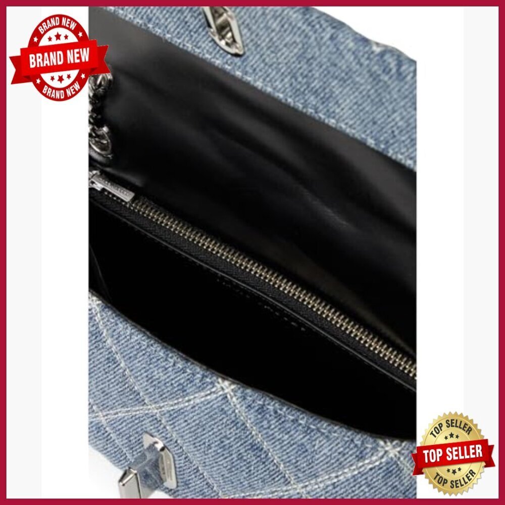 Quilted Denim Mini Bag with Adjustable Chain Strap, Turn-Lock Closure - Picture 3 of 4